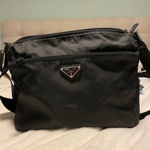 Prada Cross body double zip bag black